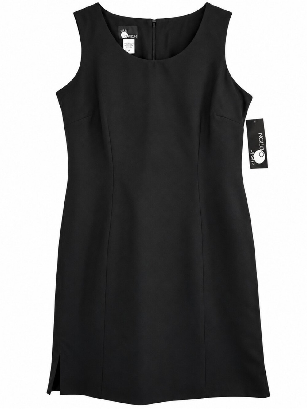 First Option Womens Size 12 Black Sleeveless Sheath Dress Career Business NWT